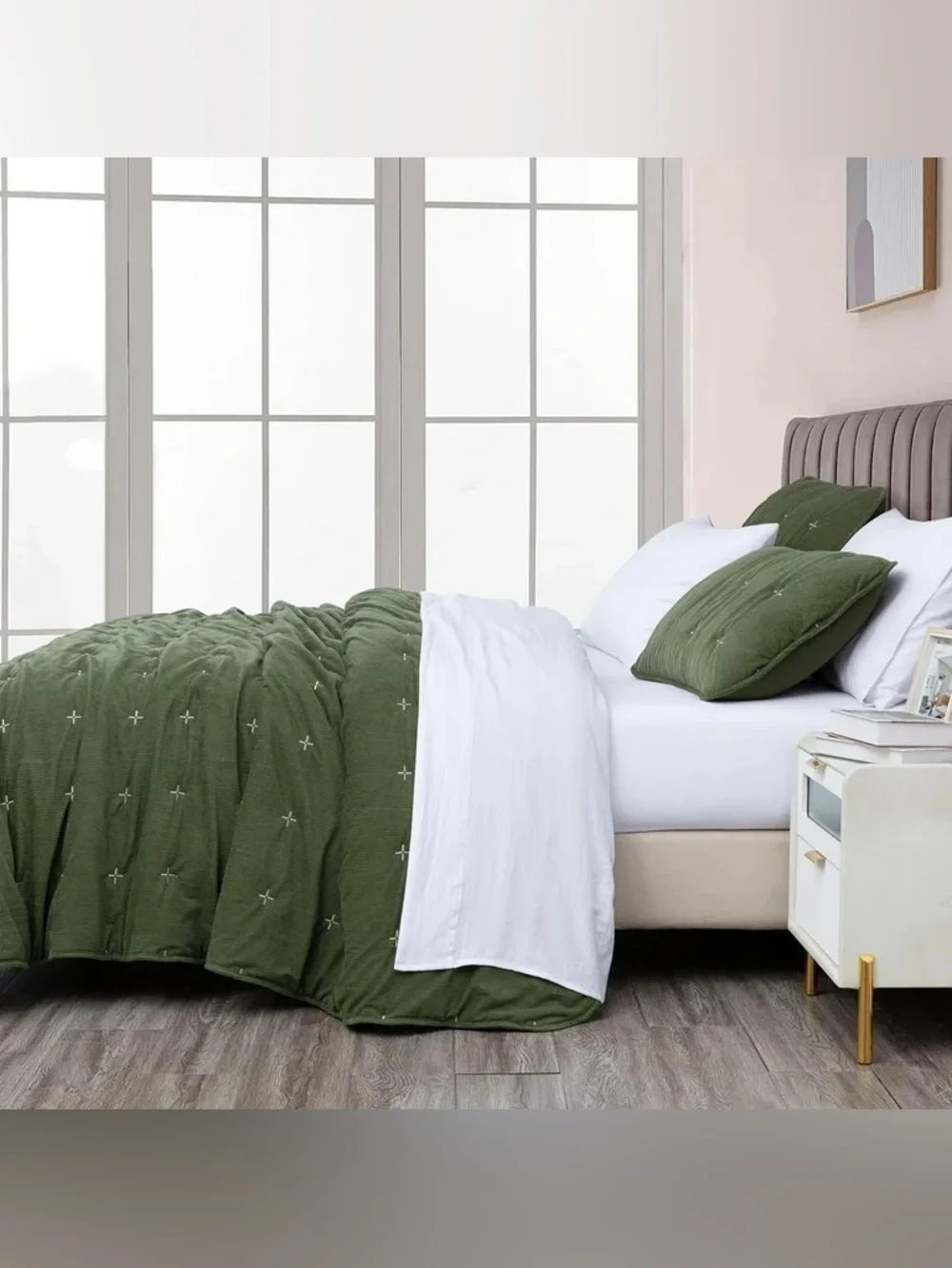 Olive Green king 3 piece Quilted quilt Set